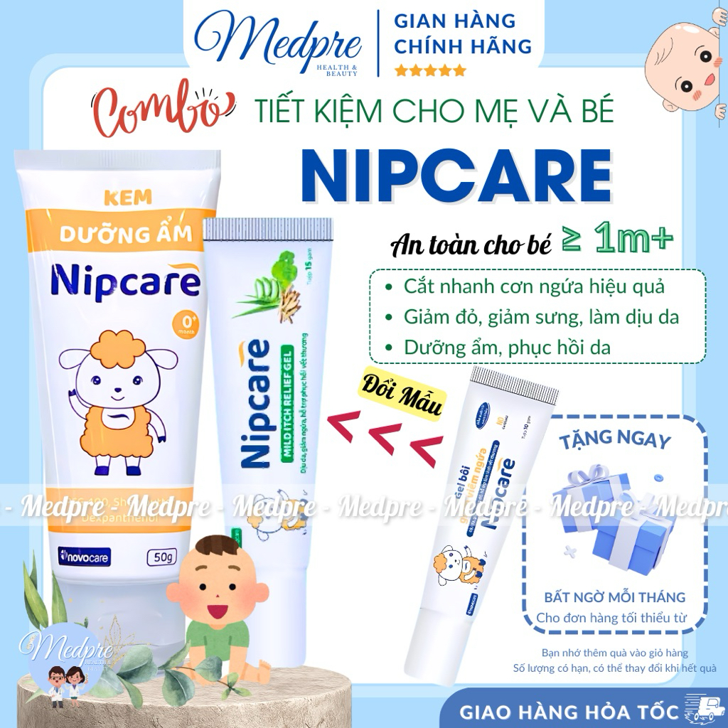 [Hoả tốc] Combo Kem dưỡng ẩm Nipcare 60g + Gel bôi ngứa 15g cho bé từ 1 tháng tuổi - Combo tiết kiệm