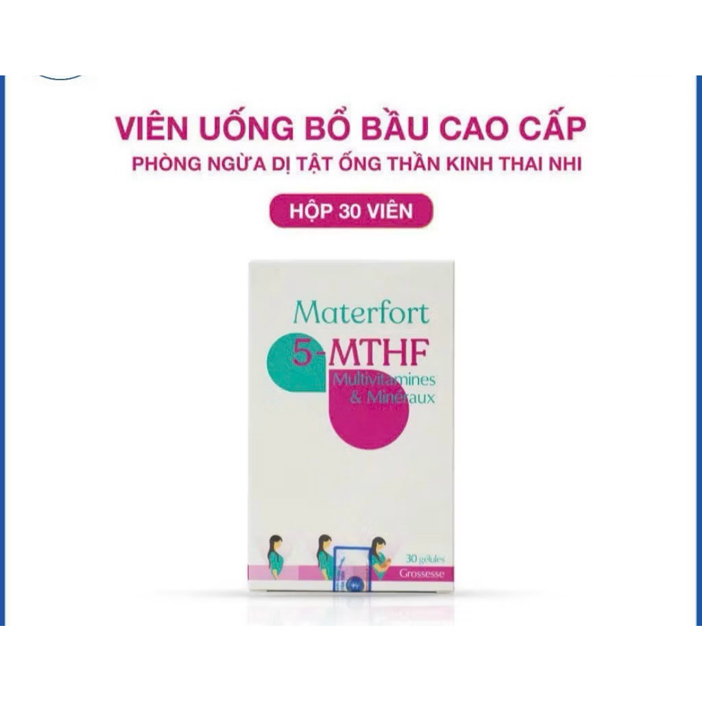 Materfort 5 MTHF hộp 60 viên, bổ sung folate ngừa dị tật thai nhi, tăng thụ thai, giảm nguy cơ sảy t