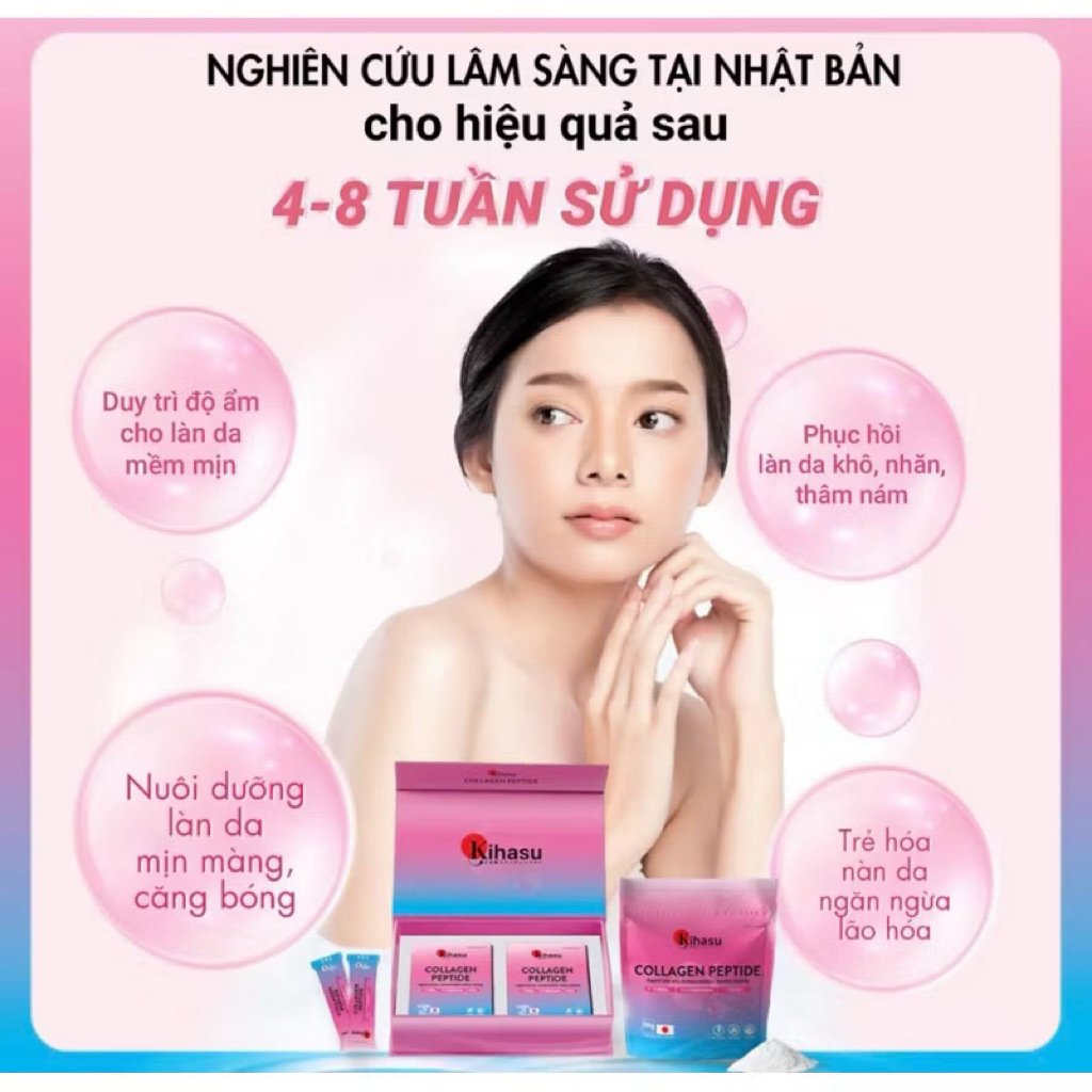 Bột collagen peptide KIHASU: Mát da không nổi mụn với Collagen bột cao cấp nippi Japan da trẻ đẹp hơ