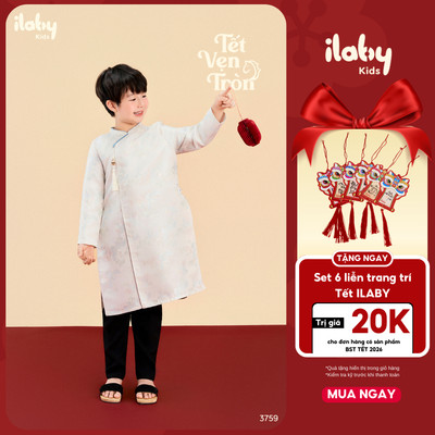 [HOT TREND] Áo dài bé trai ILABY áo dài cách tân cho bé trai AN KHÁNH thiết kế 2 lớp chất liệu gấm họa tiết [3759]
