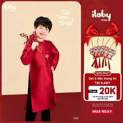 [HOT TREND] Áo dài bé trai ILABY áo dài các tân cho bé MINH PHÚC chất liệu Tafta đứng phom thiết kế 2 tà cổ điển [3732]