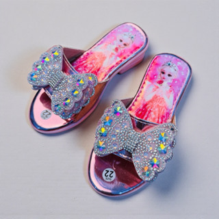 Guốc công chúa-Guốc nơ đính đá lấp lánh cho bé gái đế in hình công chúa hai màu đỏ hồng