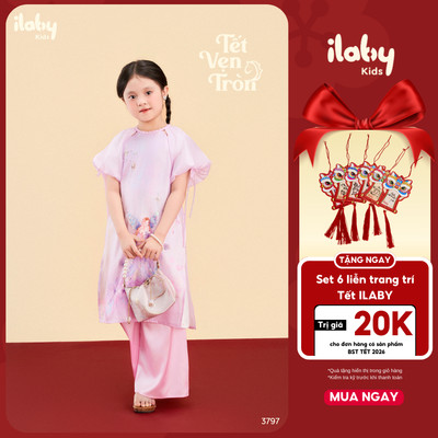 [HOT TREND] Áo dài bé gái ILABY MỘNG THƯỜNG chất liệu lụa thiết kế tiên hoa tay cánh tiên [3797]