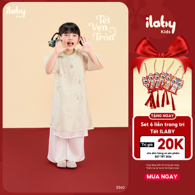 [HOT TREND] Áo dài bé gái ILABY YÊN LAM áo dài cách tân bé gái chất liệu tơ thêu 4 tà có lót lụa trong [3340]