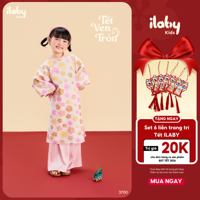 [HOT TREND] Áo dài bé gái ILABY áo dài cách tân bé gái 4 tà CÁT YÊN chất liệu sequin óng ánh họa tiết hoa [3700]