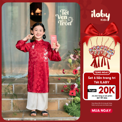 [HOT TREND] Áo dài bé gái ILABY áo dài cách tân bé gái NGỌC TRÂM chất liệu lụa cao cấp thiết kế cổ tàu thêu [3734]