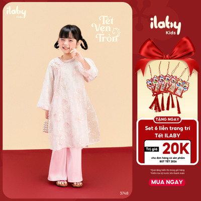 [HOT TREND] Áo dài bé gái ILABY áo dài cách tân cho bé HỒNG NHI thiết kế 4 tà chất liệu tơ thêu mềm mịn [3748]