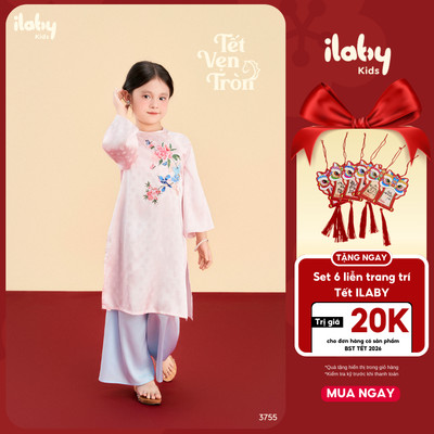 [VOUCHER GIẢM 150K] Áo dài bé gái ILABY áo dài cách tân bé gái YÊN CHI thiết kế 4 tà chất liệu tơ lụa [3755]