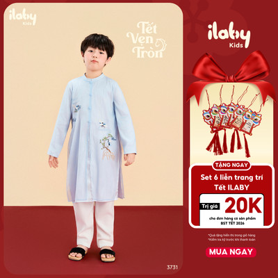 [VOUCHER GIẢM 150K] Áo dài bé trai ILABY áo dài cách tân 2 tà TRÚC LAM chất liệu tơ lụa phối cúc bạc khóa giọt lệ [3731]