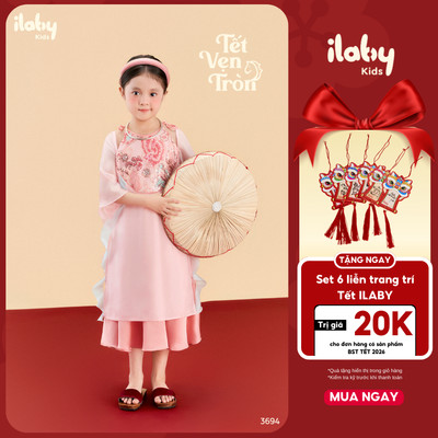 [HOT TREND] Áo dài bé gái ILABY áo dài cách tân bé gái CẨM ĐAN thiết kế 4 tà chất liệu sequin phối tơ mềm mịn [3694]