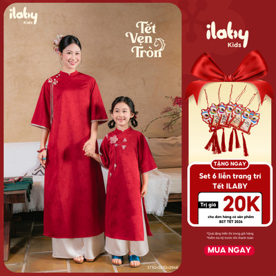 [HOT TREND] Áo dài bé gái ILABY áo dài cách tân bé gái YÊN HOA chất liệu lụa cao cấp cổ tau đính nơ dài [3730]