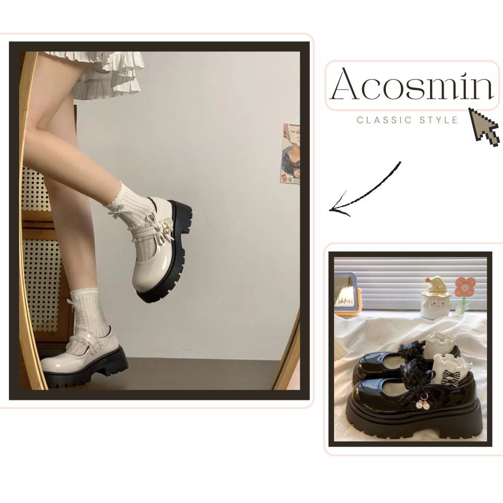 Giày Oxford Nữ, Giày Mary Jane Búp Bê Lolita Nâng Độn Đế Cao 5cm/phân  Da Bóng Quai Cài Khoá Dán || Mã N51