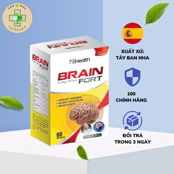 Viên uống Hỗ trợ trí não MHealth Brain Fort Ginkgo Biloba, lọ 60 viên