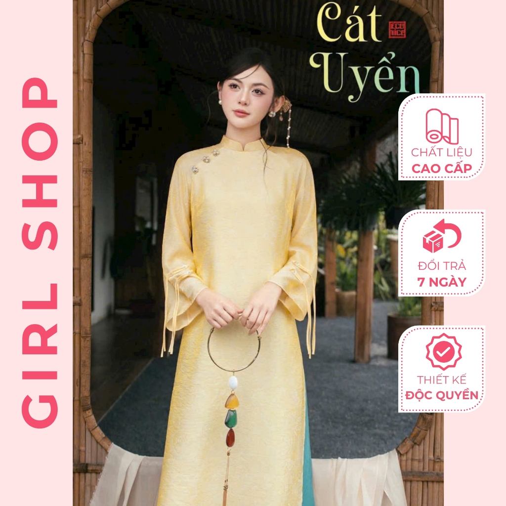 Áo Dài Cát Uyển Thiết Kế Cao Cấp Dáng Suông 4 Tà Cổ Cao Sang Trọng Thanh Lịch GIRLSHOP