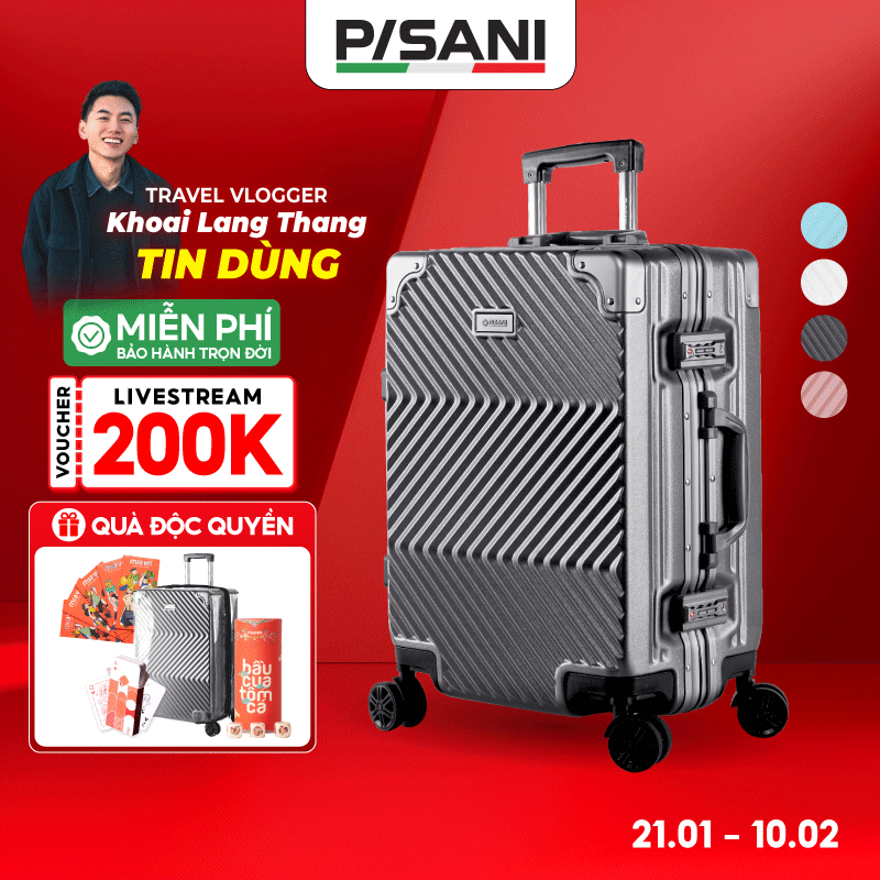 [SALE KHỦNG NHẤT⚡] Vali Kéo Khung Nhôm Pisani X9 - size 20/24/28, Nhựa PC Cao Cấp, Khoá TSA Bảo Mật,