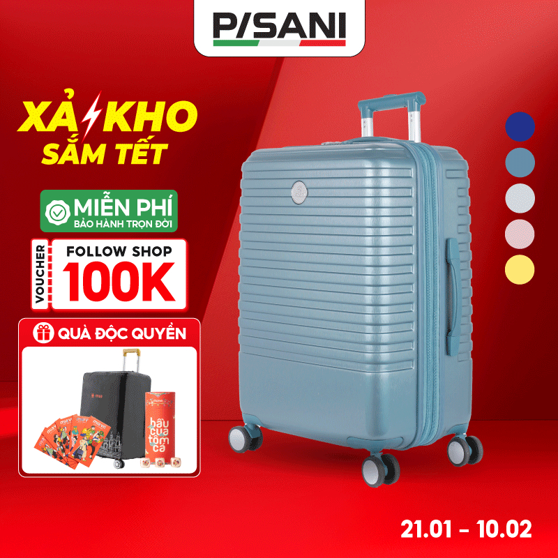 Vali Kéo Du Lịch Pisani REITO - Size 20/24/28, Vali MIA Chính Hãng, Khoá Đôi Nới Rộng, Cổng Sạc USB