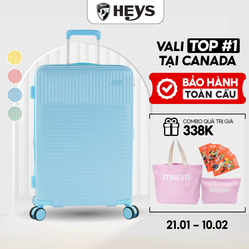 Vali Kéo Du Lịch Heys PASTEL - Nhựa PC/ABS Bền Bỉ, Dây Kéo Nới Rộng, Size 20/24/28, Khóa TSA Bảo Mật
