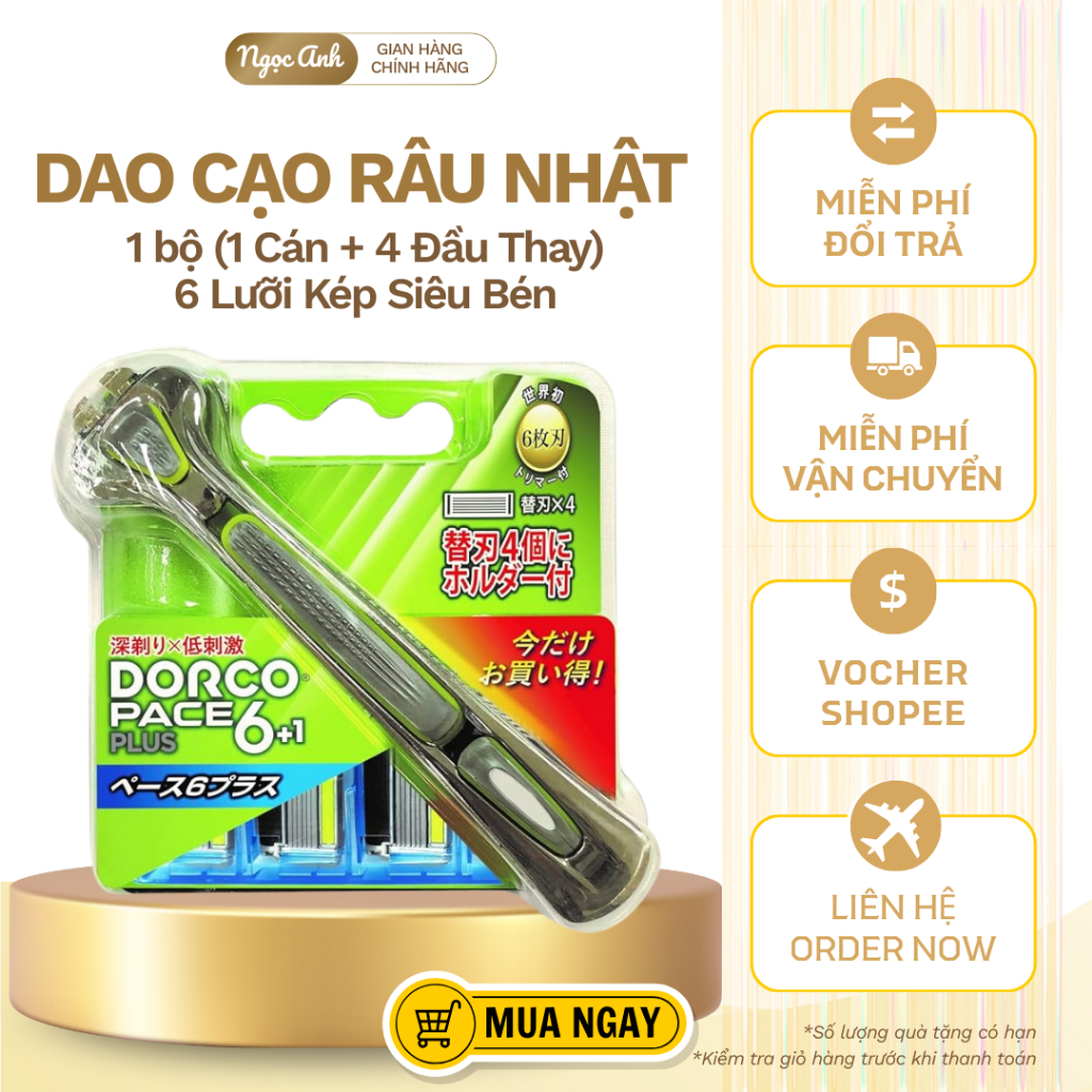 Bộ Dao Cạo Râu Dorco Pace 6 Plus - Công Nghệ 6 Lưỡi Tiên Tiến, Cạo Sát & êm ái (Kèm 4 Đầu Thay Thế)