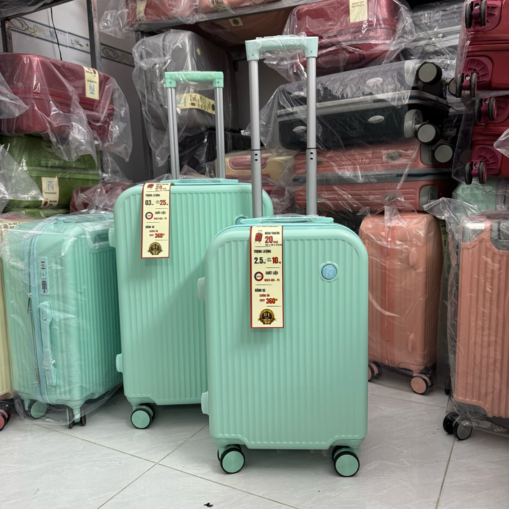 🔥Vali Kéo Du Lịch Xanh Mint Góc Tròn Size 20/24 Siêu Nhẹ Chống Bể Kiểu Dáng Trẻ Trung - Giá Tận Xưởng