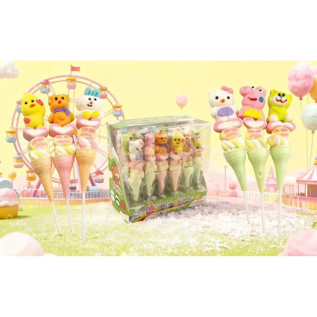 Khay 30que kẹo ốc quế xiên bông hình thú 5k