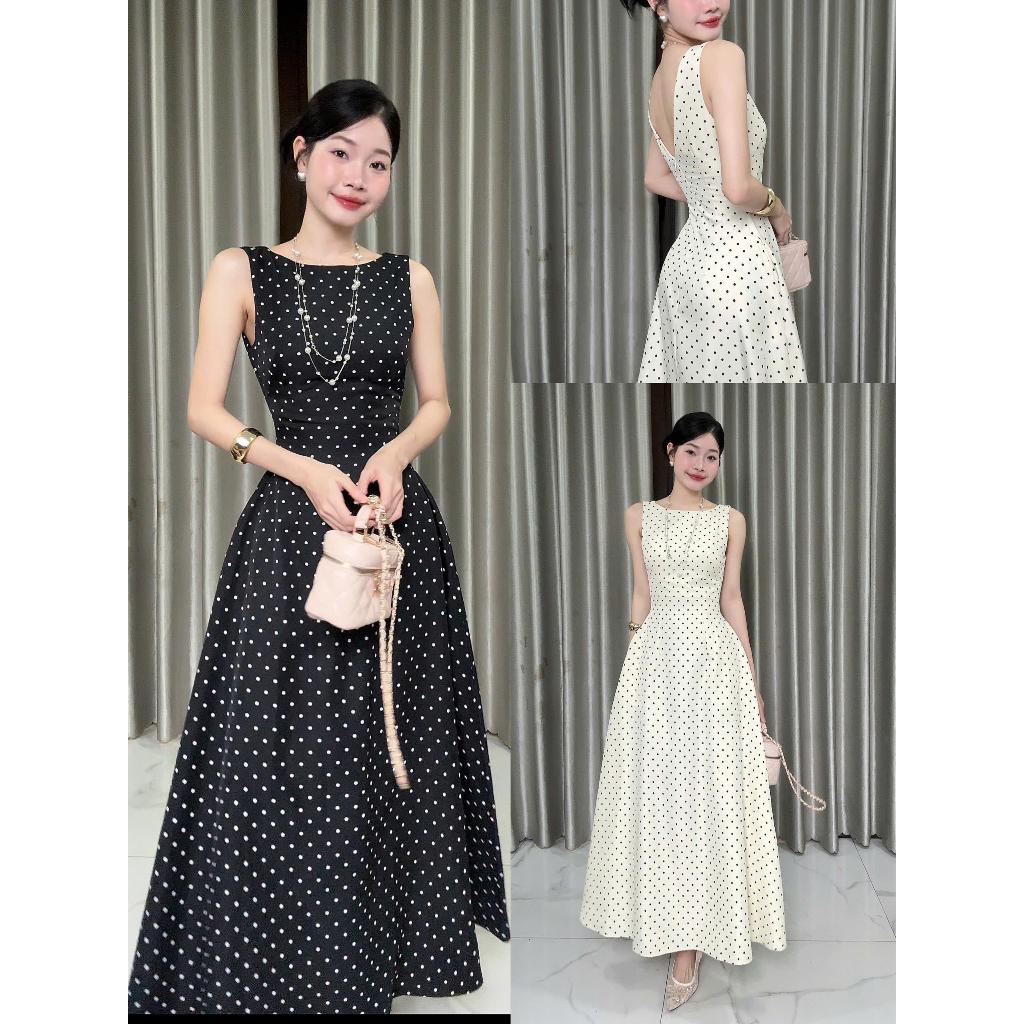[Đ.14-D] Đầm Chấm Bi Không Tay Hở Lưng Dáng Dài (Có Mút Ngực - Có Túi) Women Top Dress | Tũm Clothin