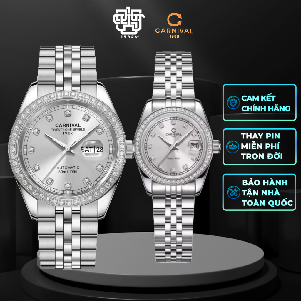 Đồng Hồ Cặp Carnival 8131G2-VT-TX & 8131L2-VT-TX Viền Đá Hàng Chính Hãng