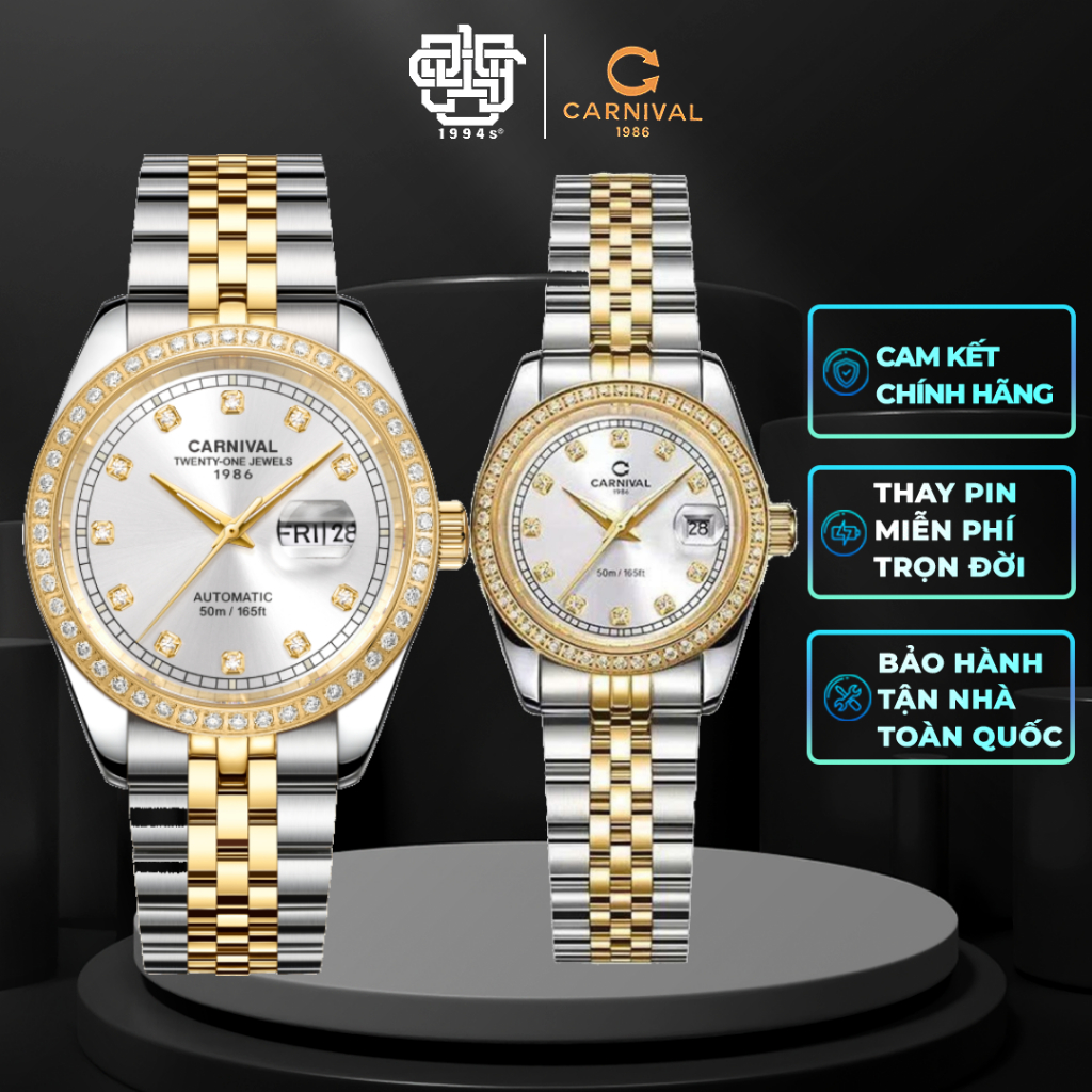 Đồng Hồ Cặp Carnival 8131G2-CV-T & 8131L2-CV-T Viền Đá Hàng Chính Hãng