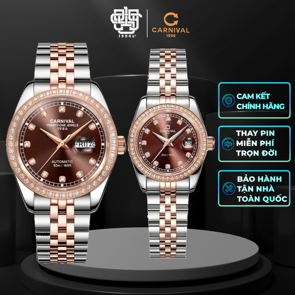 Đồng Hồ Cặp Carnival 8131G2-CH-N & 8131L2-CH-N Viền Đá Hàng Chính Hãng