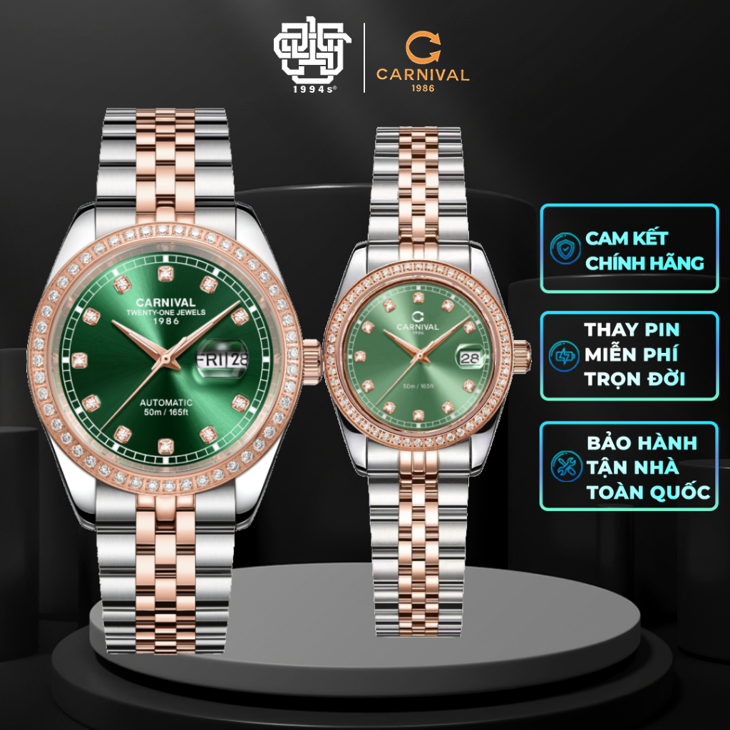 Đồng Hồ Cặp Carnival 8131G2-CH-XL & 8131L2-CH-XL Viền Đá Hàng Chính Hãng