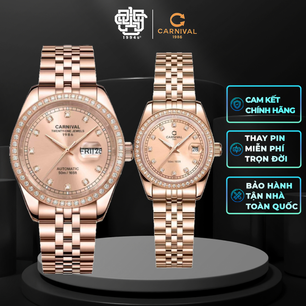 Đồng Hồ Cặp Carnival 8131G2-VH-NN & 8131L2-VH-NN Viền Đá Hàng Chính Hãng