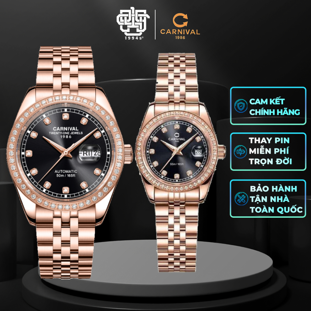 Đồng Hồ Cặp Carnival 8131G2-VH-D & 8131L2-VH-D Viền Đá Hàng Chính Hãng
