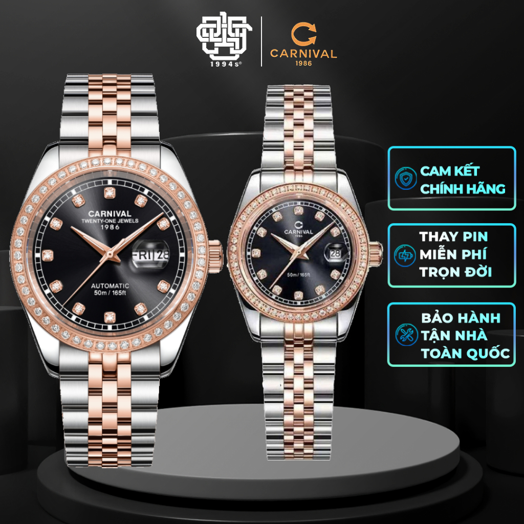 Đồng Hồ Cặp Carnival 8131G2-CH-D & 8131L2-CH-D Viền Đá Hàng Chính Hãng