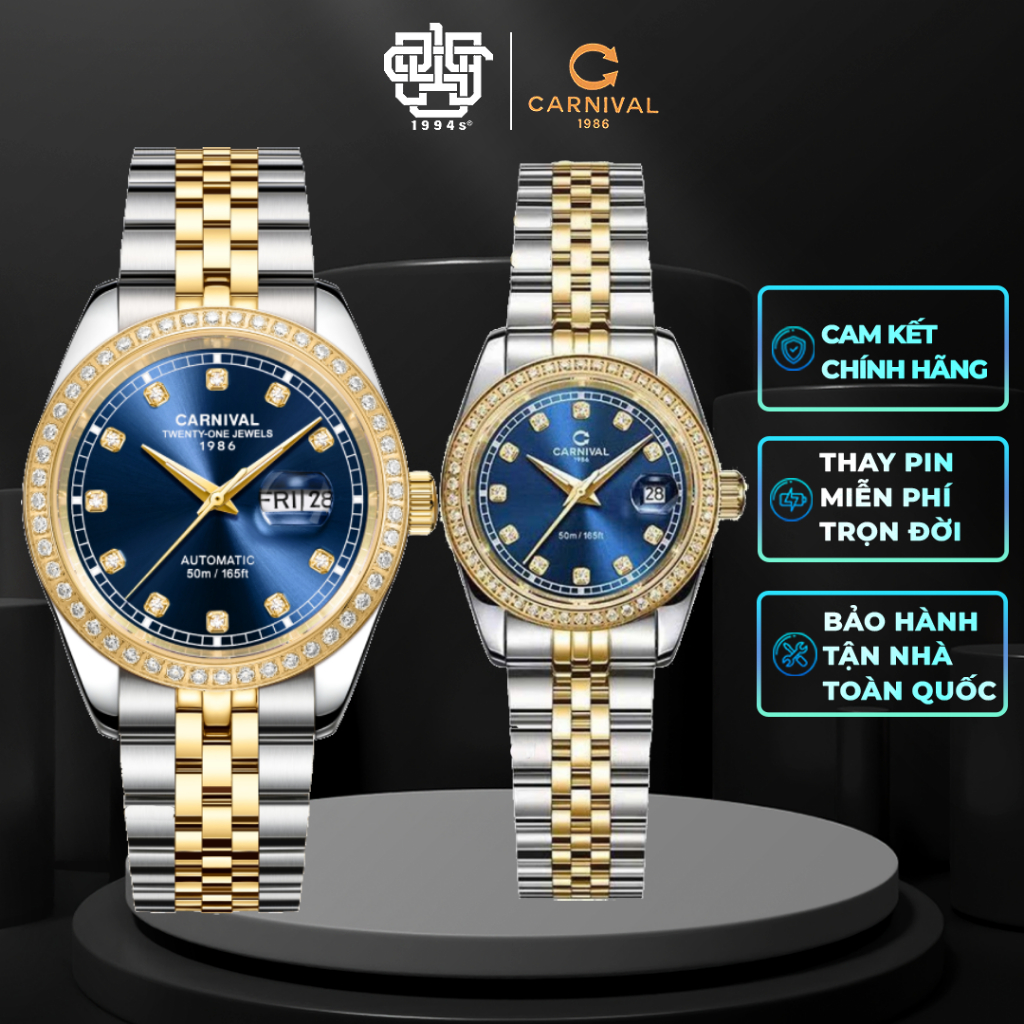 Đồng Hồ Cặp Carnival 8131G2-CV-X & 8131L2-CV-X Viền Đá Hàng Chính Hãng