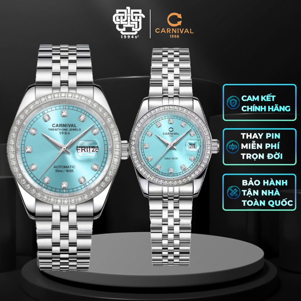 Đồng Hồ Cặp Carnival 8131G2-VT-XT & 8131L2-VT-XT Viền Đá Hàng Chính Hãng