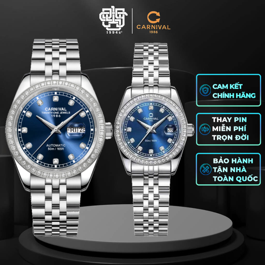 Đồng Hồ Cặp Carnival 8131G2-VT-X & 8131L2-VT-X Viền Đá Hàng Chính Hãng