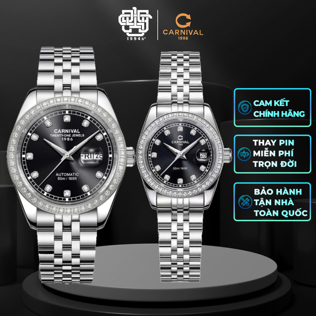 Đồng Hồ Cặp Carnival 8131G2-VT-D & 8131L2-VT-D Viền Đá Hàng Chính Hãng