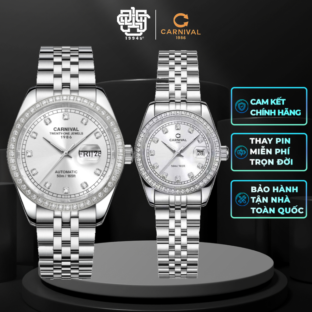 Đồng Hồ Cặp Carnival 8131G2-VT-T & 8131L2-VT-T Viền Đá Hàng Chính Hãng