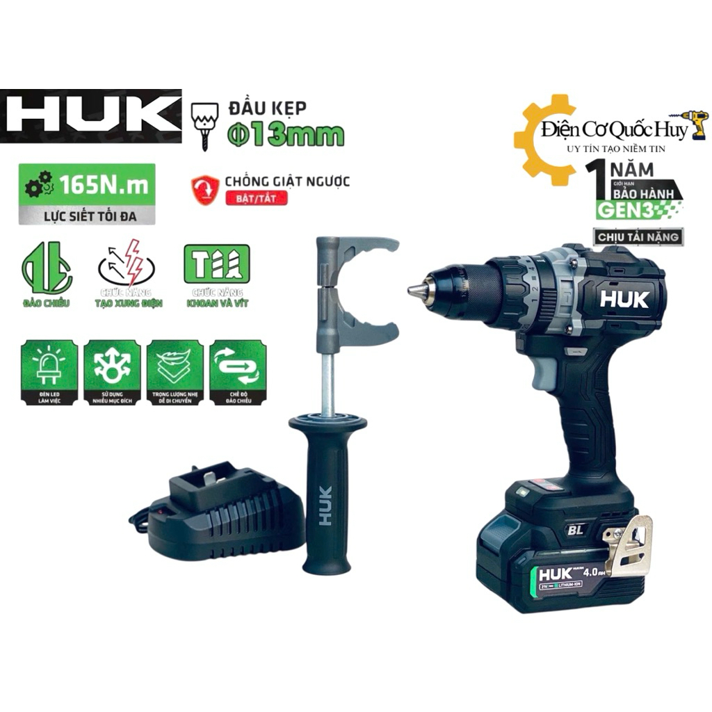 Máy khoan Hukan Gen3 F165PRO 3 chức năng Lực siết 165Nm Có tạo xung chống lật cổ tay