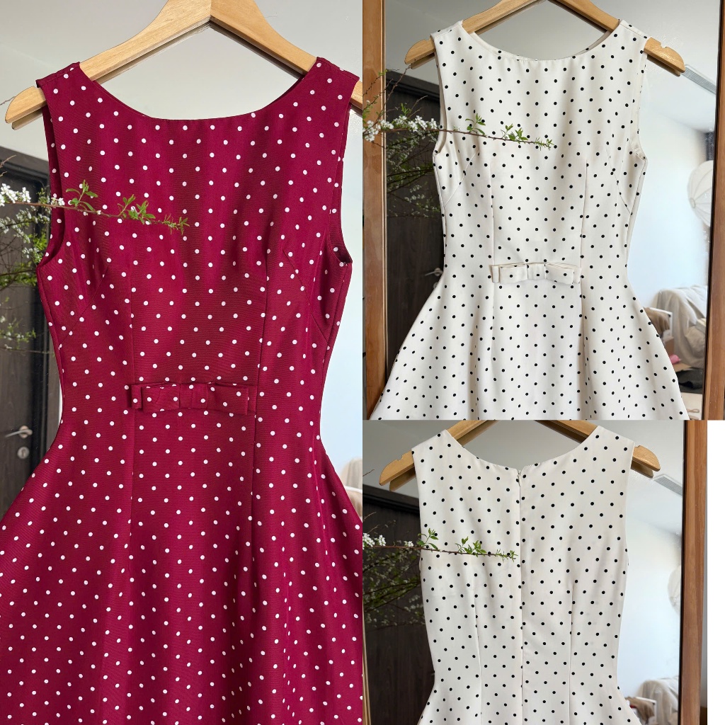 [Đ.17-B] (Kín Lưng) Đầm Chấm Bi Đính Nơ Kín Lưng Dáng Dài (Có Mút Ngực - Có Túi) Women Top Dress | T