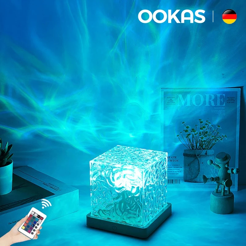 OOKAS Đèn ngủ gợn nước xoay-Đèn Ngủ Để Bàn 3D Hình Ngọn Lửa Decor Phòng Siêu Đẹp-Quà tặng sinh nhật