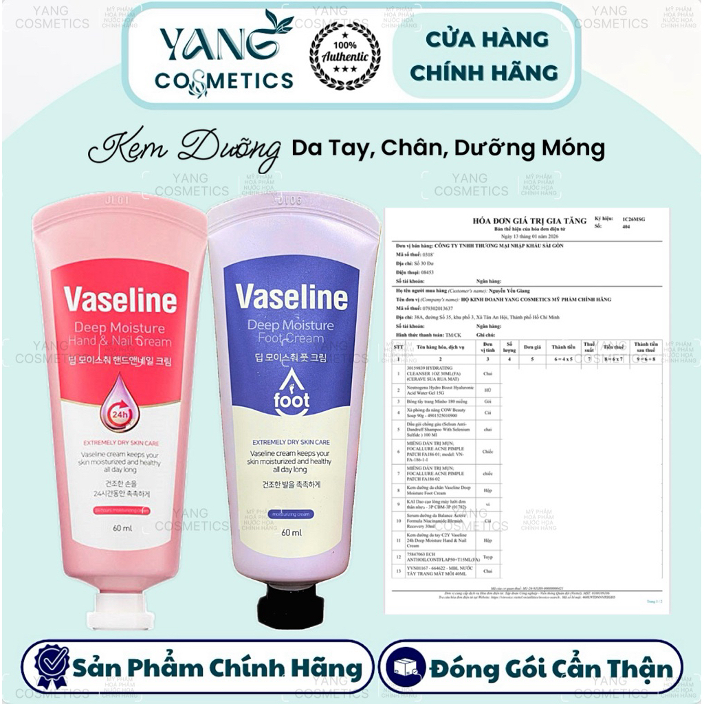 Kem Dưỡng Da Tay Chân Vaseline 60ml - Dưỡng Móng Vaseline 24h [ĐỦ TEM VAT]