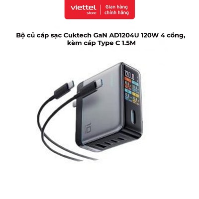 Bộ củ cáp sạc Cuktech GaN AD1204U | Công Suất 120W 4 cổng | Hỗ Trợ Sạc Nhanh | kèm cáp Type C 1.5M