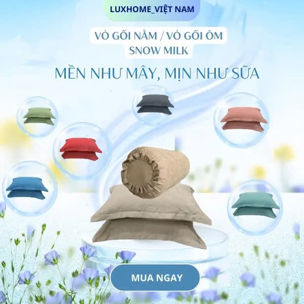 Vỏ Gối Nằm/ Vỏ Gối Ôm SNOW MILK LUXHOME 50x70 Có Bèo, Vỏ Gối Ôm 35x100 Dây Kéo