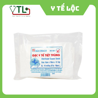 Gạc y tế 8cm x 10cm x 12 lớp tiệt trùng Bảo Thạch làm sạch các vết thương nhỏ, thấm máu và dịch tiết (10 miếng)