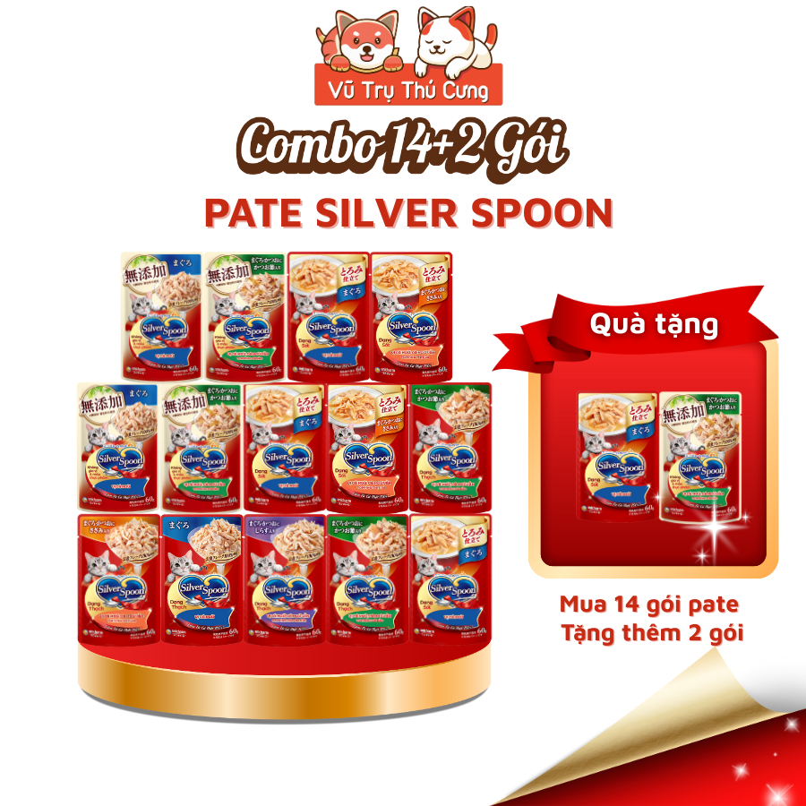 (Combo 14 Tặng 2) Pate Cho Mèo Silver Spoon Thái Lan Gói 60g