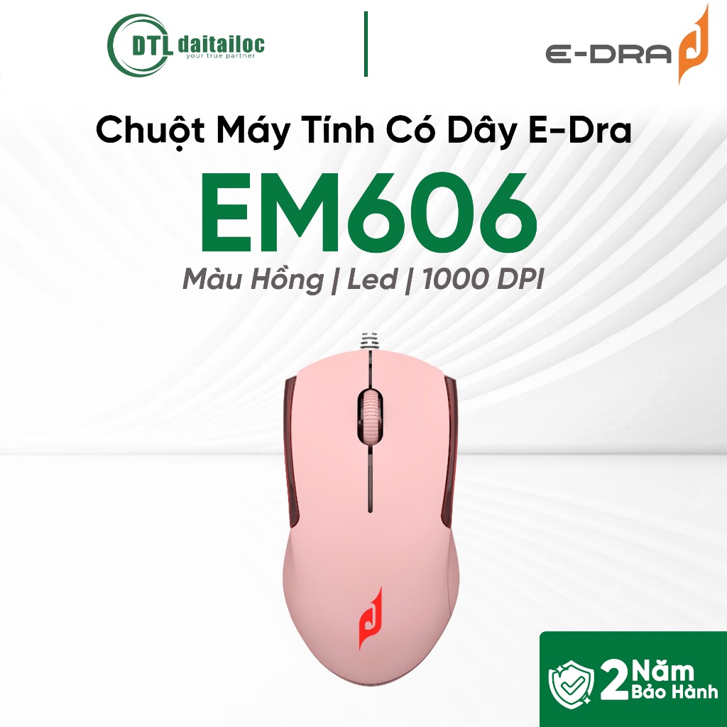 Chuột Có Dây E-Dra EM606 Hồng Led | Chính Hãng | Bảo Hành 24 Tháng