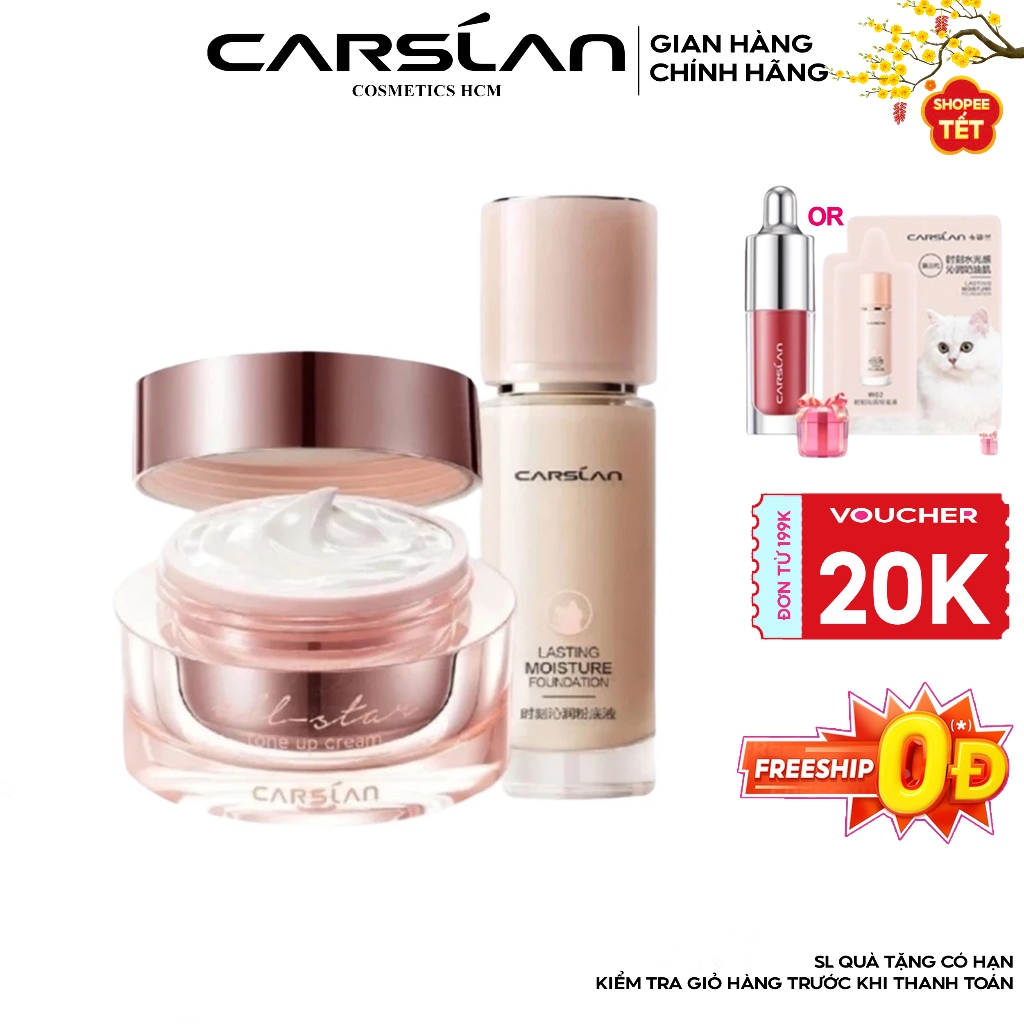 Combo kem nền Carslan mỏng nhẹ + kem lười Carslan che phủ nhanh, nền đều màu tự nhiên