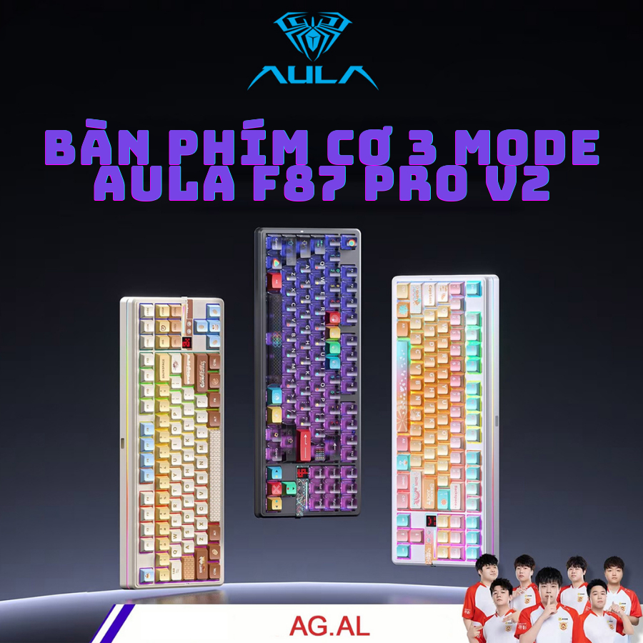 Bàn Phím Cơ 3 Mode AULA F87 PRO V2 Pin 10.000mAh Không Dây Mạch Xuôi Hotswap Kết Nối Bluetooth USB 2.4G | BigBuy360 - bigbuy360.vn
