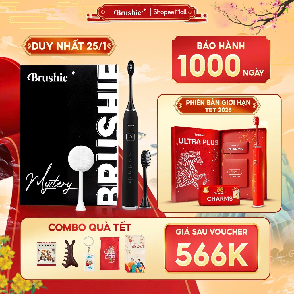 [SĂN 614K TẠI LIVE ECOGO] Bàn chải điện Brushie Ultra tích hợp máy rửa mặt 5 chế độ phiên bản mới 2026