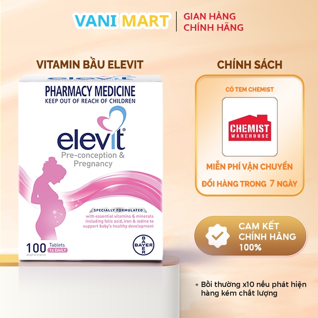 [HÀNG CHÍNH HÃNG] Viên uống Elevit bầu Úc bổ sung vitamin tổng hợp, sắt & acid folic, hỗ trợ thai kỳ